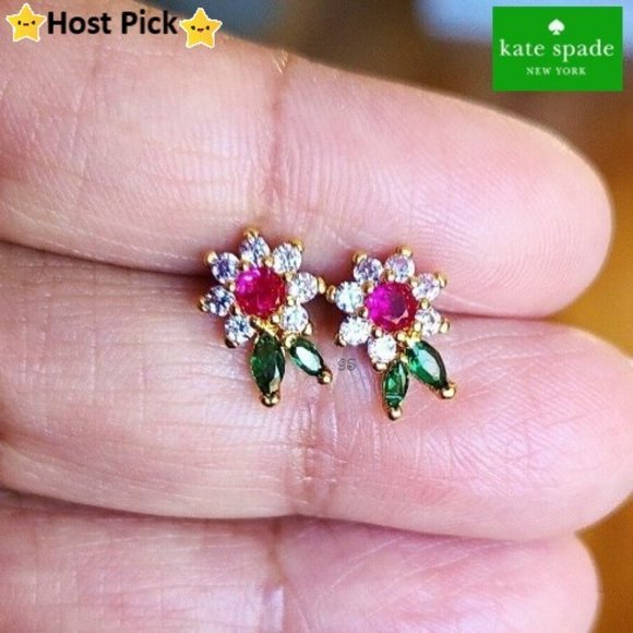 kate spade Jewelry - KATE SPADE New Bloom Flower Multi-color gold tone stud earrings Pink Green - NWT